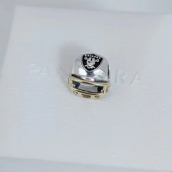 Pandora Las Vegas Raiders Football Helmet Bead Charm Pendant S925 ALE - Picture 2 of 7